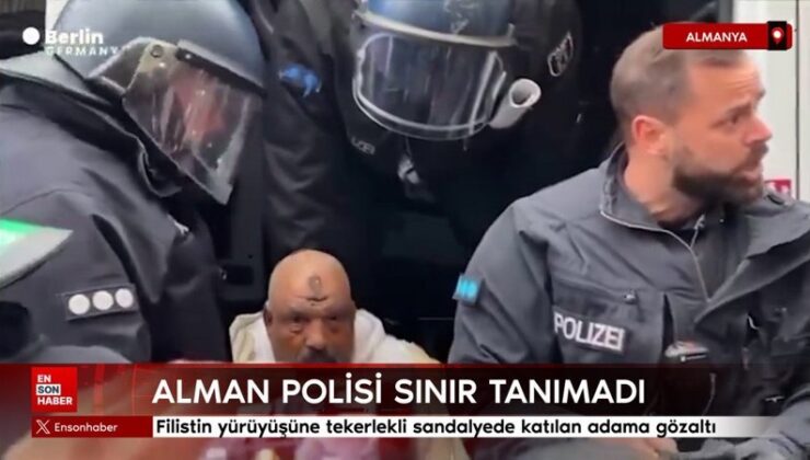Alman polisi hudut tanımadı: Filistin yürüyüşüne tekerlekli sandalyede katılan adama gözaltı